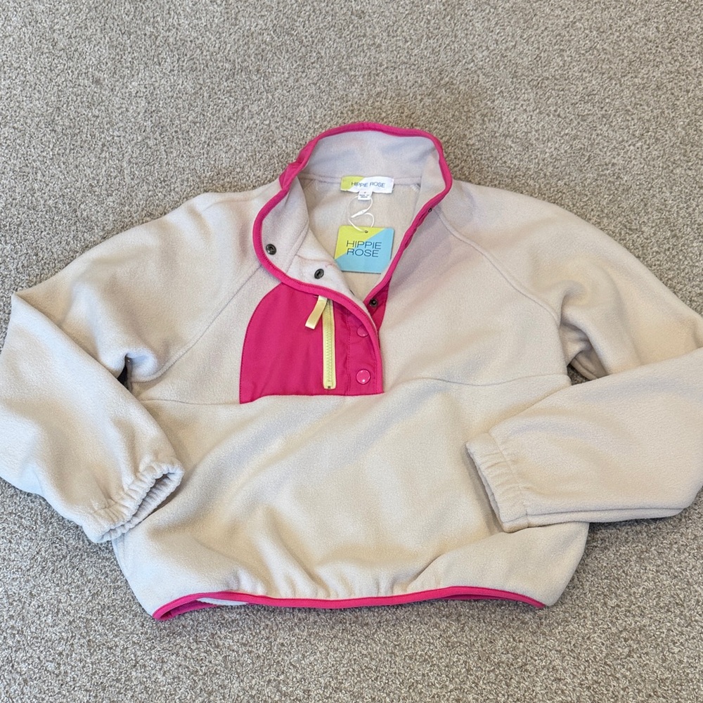 Hippie Rose Pink and Cream fleece women’s pullover